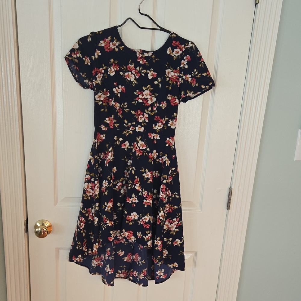 Forever 21 Navy Floral High-Low Dress with Pink & White Flowers